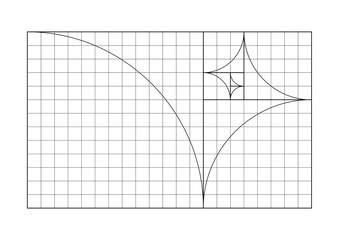 Golden Ratio Fibonacci Spiral Geometric Grid on a Transparent Background. 