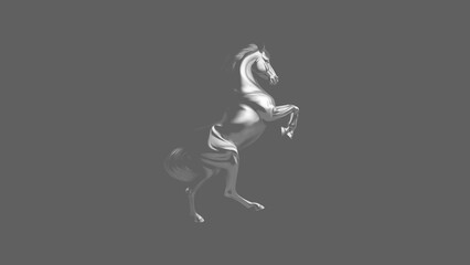 New Year illustration sculptural horse symbol with metallic silver form on dark minimal background