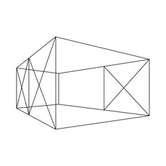 Wireframe 3D Cube Perspective Geometric Space on a Transparent Background.