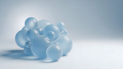 A serene composition of translucent blue spheres softly lit and arranged on a reflective surface evoking calmness