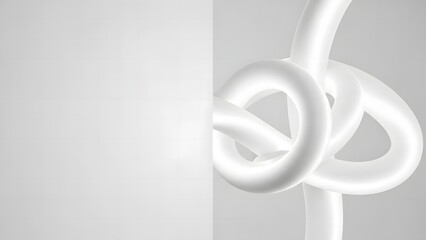 Abstract white looping form creates a visually intriguing composition showcasing smooth curves and minimalist design aesthetic