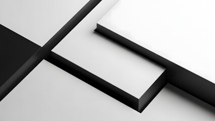 Abstract geometric composition featuring overlapping black and white rectangular shapes creating a minimalist visual experience