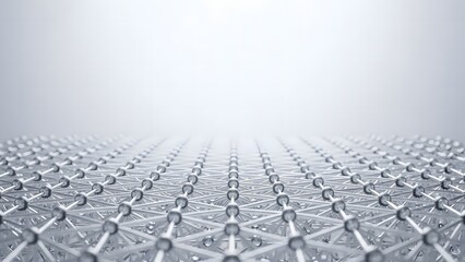 A futuristic rendering of a shimmering interconnected network of silver spheres and lines fading into mist