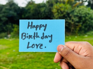 happy Birthday hand written card, Birthday wish postcard with colorful background