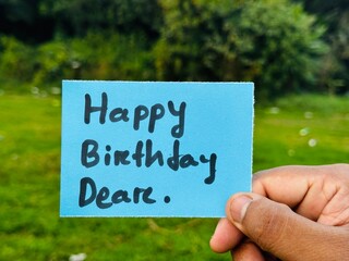 happy Birthday hand written card, Birthday wish postcard with colorful background