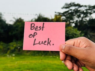 Best of luck handwritten card, Best of luck greeting card with green background
