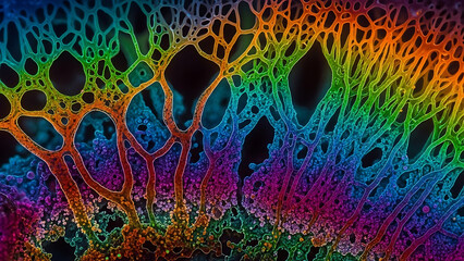 Vibrant Rainbow Microscopic Neural Network: Intricate Abstract Cellular Structure Biology Background