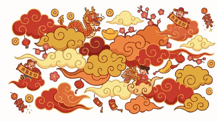 seamless pattern with red and white cats