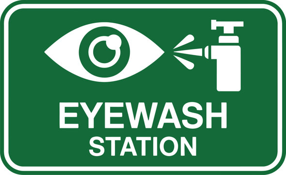 Green eyewash station sign with eye and spray nozzle