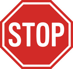 Red stop sign with white border and text on gray