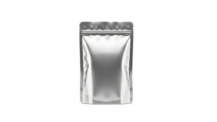 Silver metallic stand-up pouch isolated on white background
