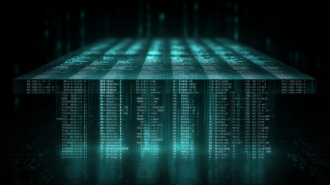 Futuristic SQL Database Schema Visualization in Glowing 3D Digital Matrix Network