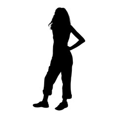 Woman standing profile view silhouette female PNG