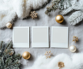 Polaroid Retro Photo Frames Mockup on Soft Grey Background