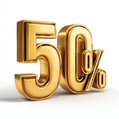 Golden 50 Percent Sign, Discount Offer for Business Sales & Marketing, Half Price Promotion, E-commerce Retail Savings & Financial Value Symbol
