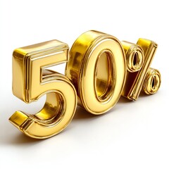 50 Percent Golden Discount Offer on White Background - Exclusive Sale Promotion & Special Deal. Metallic Luxury Pricing Illustration.
