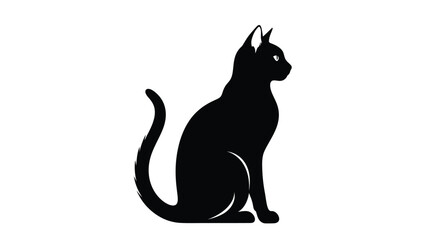 Black cat silhouette sitting with tail curled around body