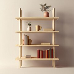 Modern Wooden Bookshelf Display with Books & Decor | Minimalist Home Interior | Natural Wood Furniture | Stylish Storage Unit
