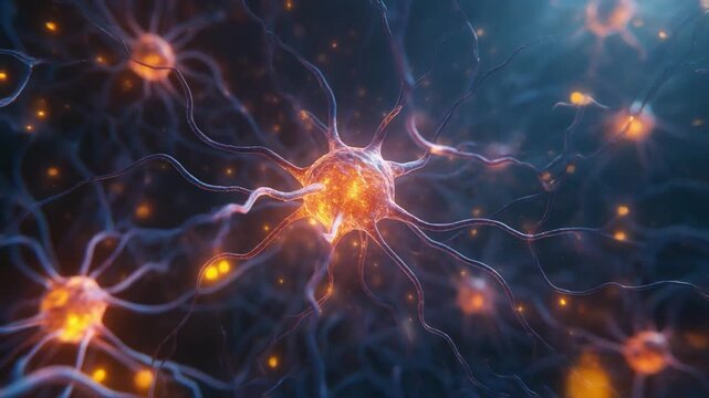 Abstract visualization of a vibrant neural network, showing interconnected brain neurons with glowing synaptic activity, representing complex thought, intelligence, and advanced processing