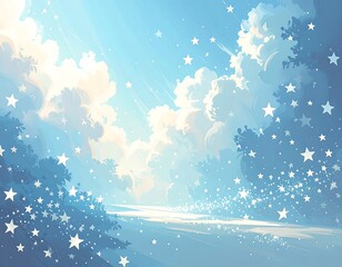 Pastel sky with stars and clouds