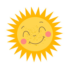 Smiling Sun with Sharp Rays. Cute Cartoon Solar Icon. Bright Summer Weather Vector.