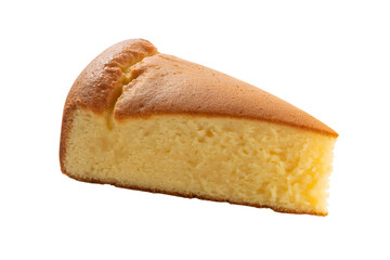Slice of fluffy cake in close-up shot . Isolated on transparent background, png