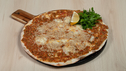 Lahmacun on tray isolated