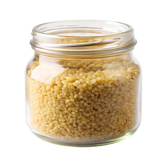 Glass jar filled with couscous isolated on transparent background