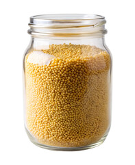A transparent jar of millet seeds isolated on transparent background