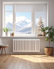 Cozy winter room with mountain view