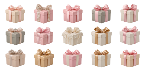 Stylish Collection of Gift Boxes with Pink and Beige Ribbons Perfect for Birthdays or Valentine's Day Celebrations