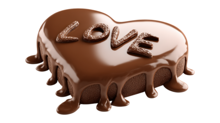 A chocolate cake with the word LOVE written 