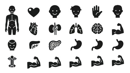Obraz premium Human body and internal organs vector icons for health and anatomy