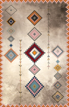 Traditional Berber Rug Pattern &ndash; Moroccan Carpet Design &ndash; Ethnic Geometric Background