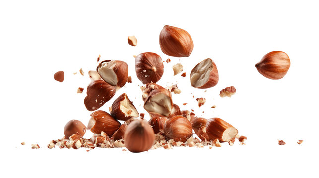 A pile of nuts and a pile of crushed nut