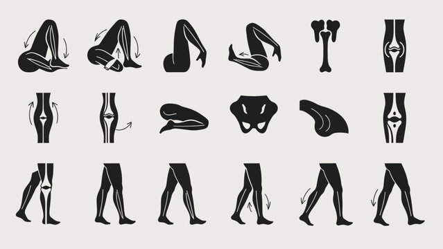 Human body illustrations leg anatomy movements and medical diagrams