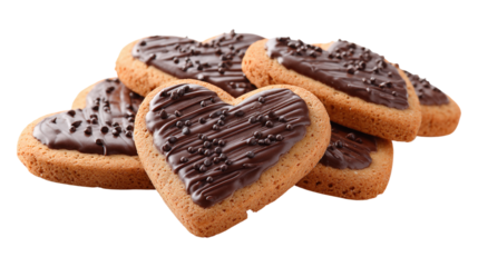 A plate of chocolate covered cookies in the shape of hearts