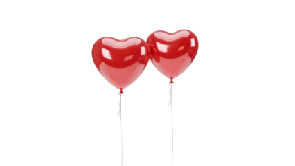 Two Red Heart Balloons on Transparent Background, PNG Image