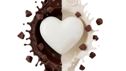 White Heart with Chocolate Splash on a Transparent PNG Image
