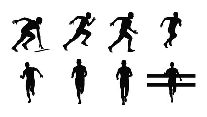 Obraz premium Silhouettes of runners in various poses. silhouettes of people run different poses