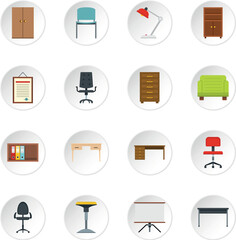 Office furniture icons set in flat style