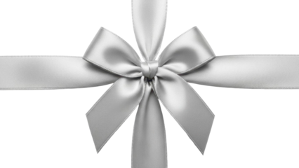 Silver Satin Ribbon Bow on a Transparent Background, PNG Image