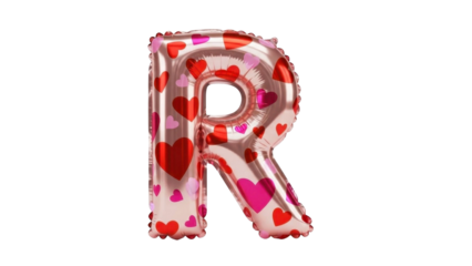 Letter R Heart Pattern Foil Balloon on a Transparent Background PNG