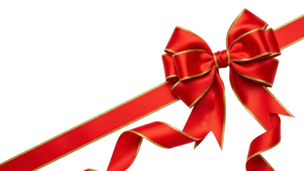 Red Ribbon Bow with Gold Trim on a Transparent Background PNG