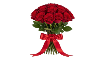 Bouquet of Red Roses with Ribbon on a Transparent PNG File