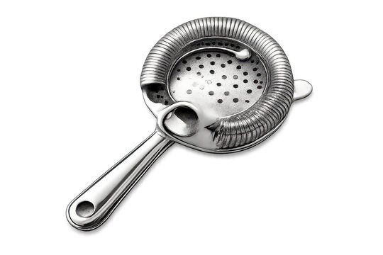 Cocktail strainer with a handle on a transparent background image.