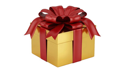 Obraz premium Golden Gift Box with Red Ribbon on a Transparent PNG Image