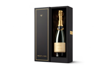 Luxurious champagne bottle in box with transparent background image.