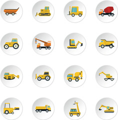 Building vehicles icons set in flat style