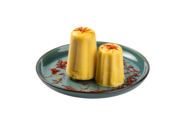 delicious mango kulfi desserts on a beautiful plate . Isolated on transparent background, png